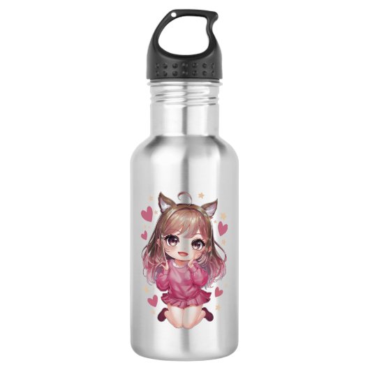 Zilveren fles met anime ontwerp (Voorkant)