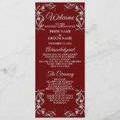  zilveren flessenpatroon rode legante bruiloft programmakaart (Voorkant)