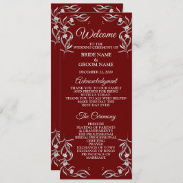  zilveren flessenpatroon rode legante bruiloft programmakaart