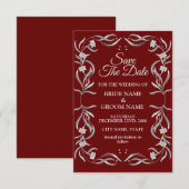 zilveren flessenpatroon rode legante bruiloft save the date (Voorkant / Achterkant)