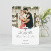 Zilveren Fleur de Lis Foto Bewaar de Datum Aankondiging (Staand voorkant)