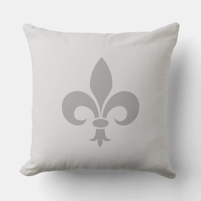 Zilveren Fleur de Lis op lichtgrijs Kussen (Voorkant)