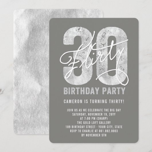 Zilveren Flirty Dertig 30ste verjaardag Uitnodigin Kaart (Voorkant / Achterkant)