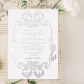 zilveren Floral Line Art Monogram Weddenschap Folie Uitnodiging