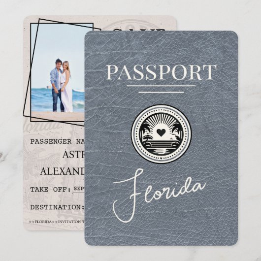 Zilveren Florida Paspoort Save The Date (Voorkant / Achterkant)