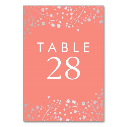 Zilveren Folie Baby's Breath Trouwtafel Nummers Kaart (Achterkant)