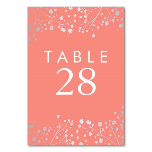 Zilveren Folie Baby's Breath Trouwtafel Nummers Kaart (Voorkant)