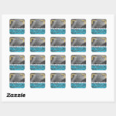 Zilveren Folie & Blauwe Glitter Zebra Print Verjaa Vierkante Sticker (Vel)