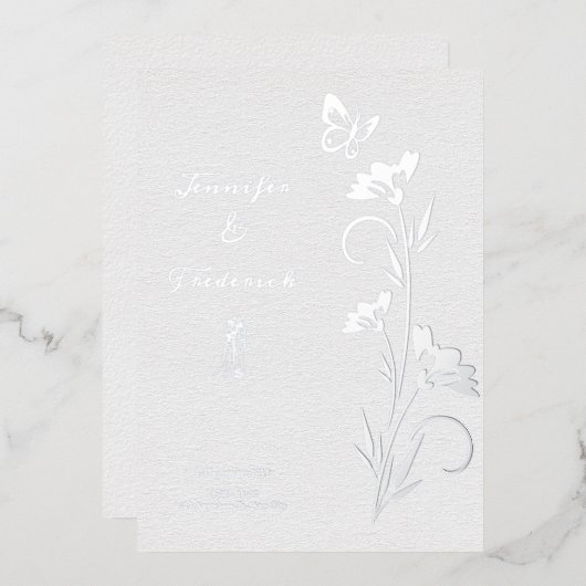 Zilveren Folie Bloemen bruiloft Uitnodiging (Voorkant / Achterkant)