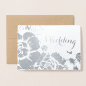 Zilveren Folie Bloemen Typografie Bruiloft Uitnodi Folie Kaarten (Voorkant met envelop)
