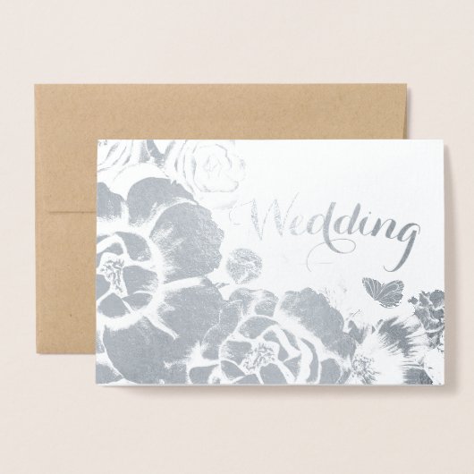 Zilveren Folie Bloemen Typografie Bruiloft Uitnodi Kaarten (Voorkant met envelop)