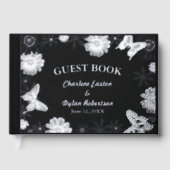 Zilveren Folie Bloemen & Vlinders Zwart Huwelijk Gastenboek