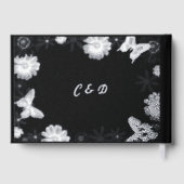 Zilveren Folie Bloemen & Vlinders Zwart Huwelijk Gastenboek