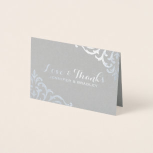 Zilveren Folie Damask Elegante bruiloft Dank u Kaarten