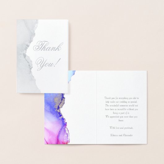 Zilveren folie en Blue Agaat bruiloft dank u kaart (Display)