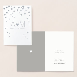 Zilveren Folie Harten monogram liefde bruiloft Kaarten