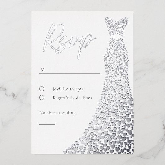Zilveren Folie Jurk Bruids of Verjaardag RSVP kaar Folie Uitnodiging (Voorkant)