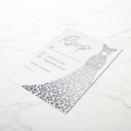 Zilveren Folie Jurk Bruids of Verjaardag RSVP kaar Folie Uitnodiging (Gedraaid)