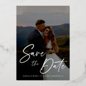 Zilveren Folie Kant Bruiloft Foto Opslaan De Datum Folie Uitnodiging (Achterkant)