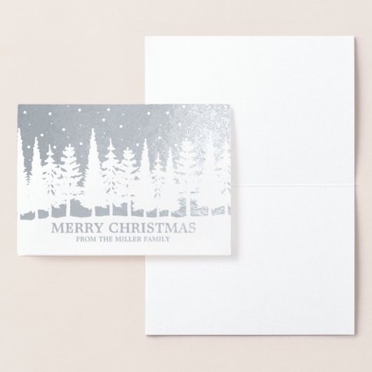 Zilveren folie Merry Christmas Snowy Trees Custom Folie Kaarten (Display)