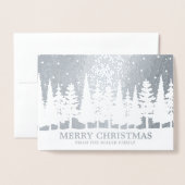 Zilveren folie Merry Christmas Snowy Trees Custom Folie Kaarten (Voorkant met envelop)