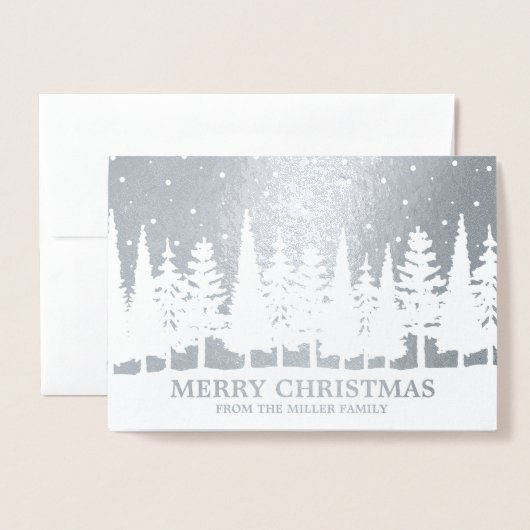Zilveren folie Merry Christmas Snowy Trees Custom Folie Kaarten (Voorkant met envelop)