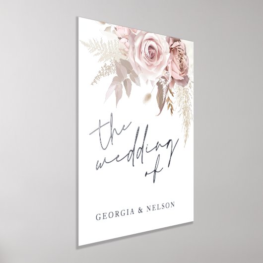 Zilveren Folie Stoffig Roos Bruiloft Welkomstbord Folie Afdrukken (Laagn)