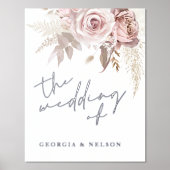 Zilveren Folie Stoffig Roos Bruiloft Welkomstbord Folie Afdrukken (Voorkant)