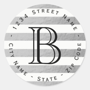 Zilveren folie Strepen Monogram Retouradres Label