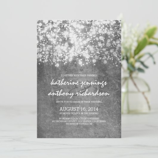 Zilveren folie String Lichten Glitter bruiloft uit Kaart (Staand voorkant)