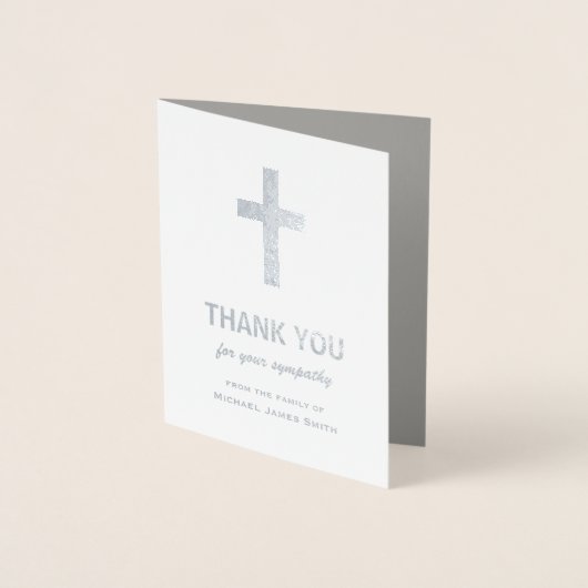 Zilveren Folie Sympathie Dank u kaart met Cross (Voorkant)