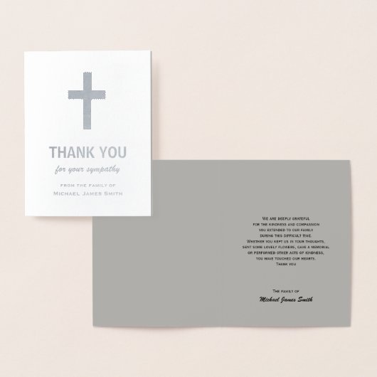 Zilveren Folie Sympathie Dank u kaart met Cross (Display)