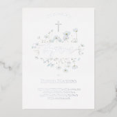 zilveren folie tekst Doop delicate bloemen Folie Uitnodiging (Voorkant)