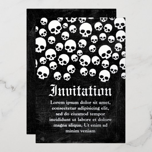 Zilveren folie uitnodigingskaart met willekeurig s folie uitnodiging (Voorkant / Achterkant)