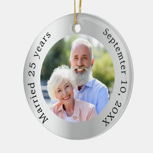 Zilveren foto 25ste huwelijksverjaardag keramisch ornament (Links)