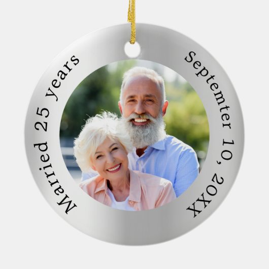 Zilveren foto 25ste huwelijksverjaardag keramisch ornament (Achterkant)