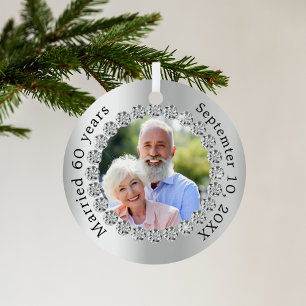 Zilveren foto 60e diamanten bruiloft metalen ornament