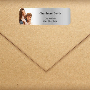 Zilveren foto bruiloft retour adres etiket