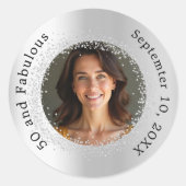 Zilveren foto fantastische verjaardag ronde sticker (Voorkant)