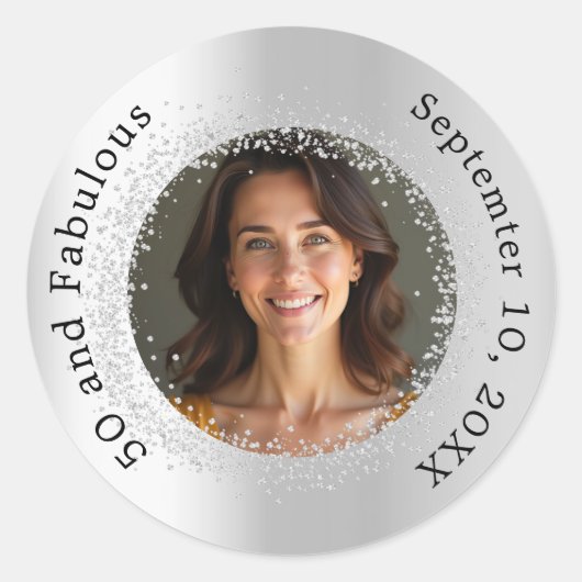 Zilveren foto fantastische verjaardag ronde sticker (Voorkant)