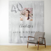 Zilveren foto glitter 40e verjaardag welkom wandkleed (In situ)