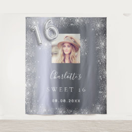 Zilveren foto glitter stof welkom Sweet 16 Wandkleed