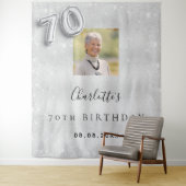 Zilveren foto glitter welkom 70ste verjaardag wandkleed (In situ)