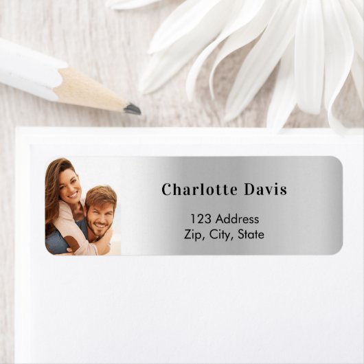 Zilveren foto huwelijks retouradres  etiket (Insitu)