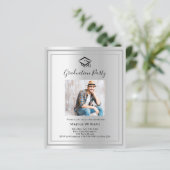 Zilveren foto pet Graduation Party uitnodiging (Staand voorkant)