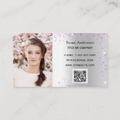 Zilveren foto QR-code glitterstof vrouw Visitekaartje (Achterkant)
