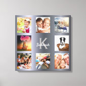 Zilveren fotocollage familiemonogram  canvas afdruk (Voorkant)