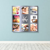 Zilveren fotocollage familiemonogram  canvas afdruk (Insitu (Houten vloer))