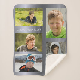 Zilveren fotocollage kleinkinderen oma sherpa deken
