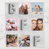 Zilveren fotocollage met beste vriendinnen BFF met Wijn Etiket (Enkel label)